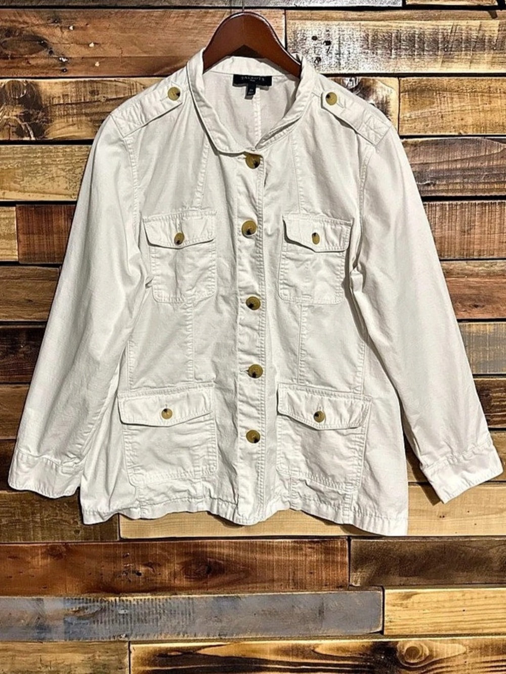 Talbots Plus Size 2X Cream White Military Inspired Cotton Light Jacket